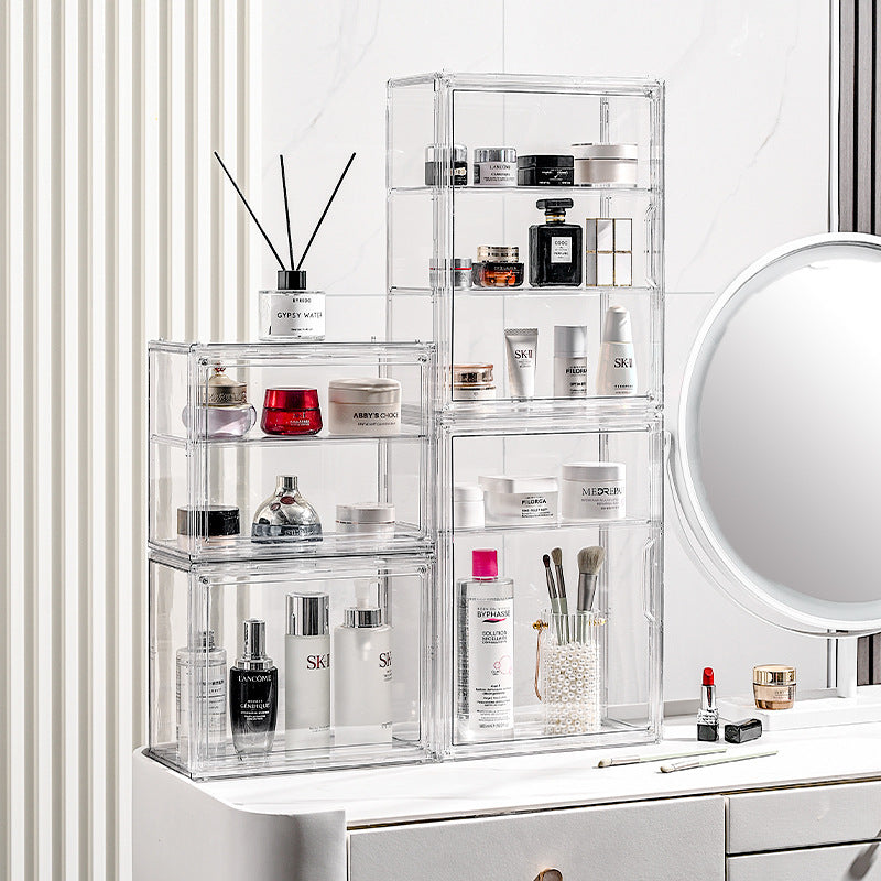 Cross-Border Hot-Selling Wall-Mounted Cosmetic Storage Box with Partitions, Transparent Desktop Combination Stackable Dust-Proof Display Box - image 4