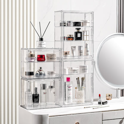 Cross-Border Hot-Selling Wall-Mounted Cosmetic Storage Box with Partitions, Transparent Desktop Combination Stackable Dust-Proof Display Box - image 4
