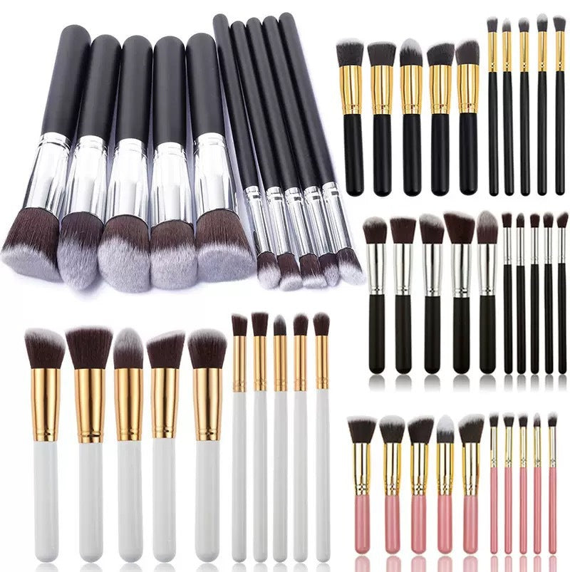 Makeup Brushes 10 Pieces, 5 Large and 5 Small Makeup Brush Set, Black Gold Tube Pink Beauty Tools - image 1
