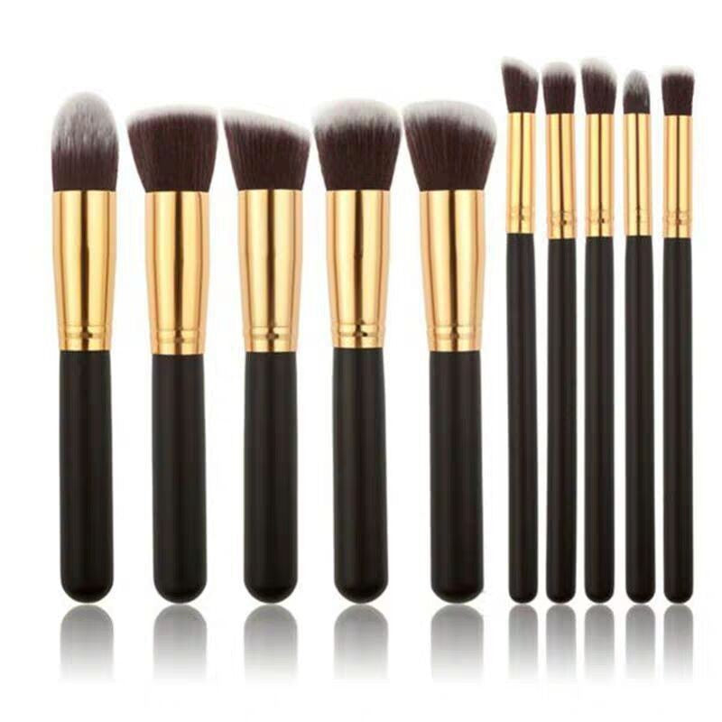 Makeup Brushes 10 Pieces, 5 Large and 5 Small Makeup Brush Set, Black Gold Tube Pink Beauty Tools - image 4