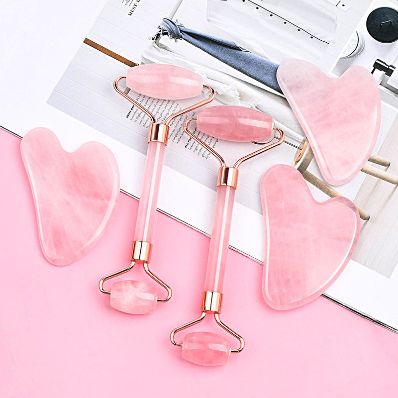 Amazon's Best-Selling Rose Quartz Jade Double-Headed Roller Massager Heart-Shaped Facial and Eye Massage Gua Sha Combination Set - image 4