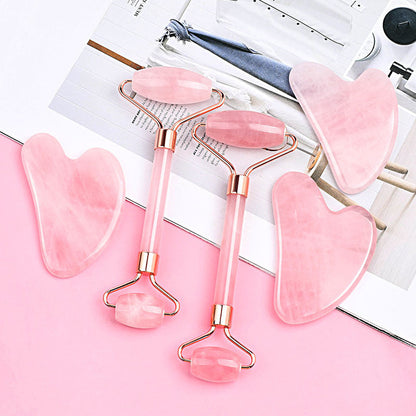 Amazon's Best-Selling Rose Quartz Jade Double-Headed Roller Massager Heart-Shaped Facial and Eye Massage Gua Sha Combination Set - image 4