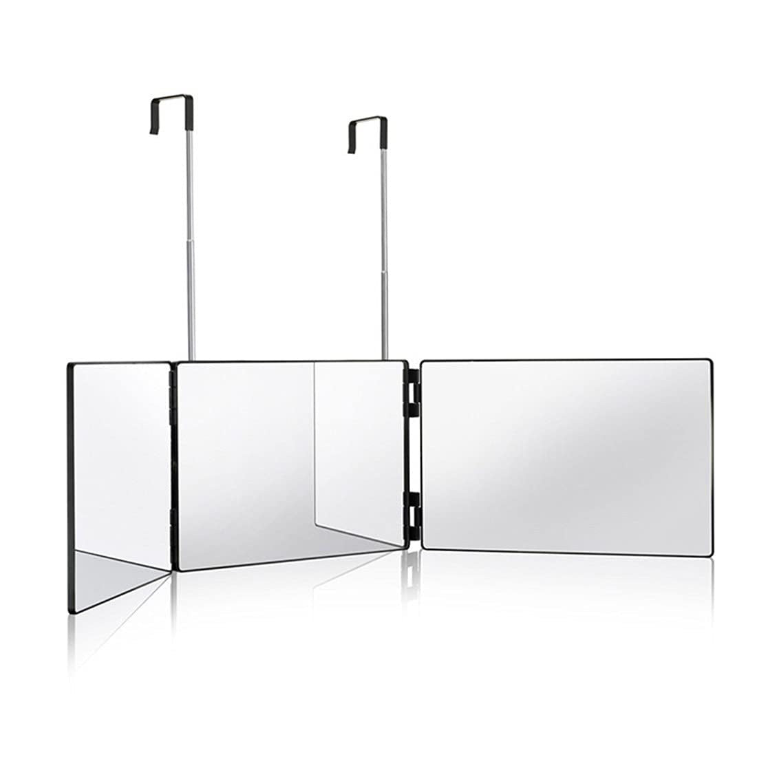 Cross-border retractable hook hanging makeup mirror three-side folding HD makeup mirror - image 1