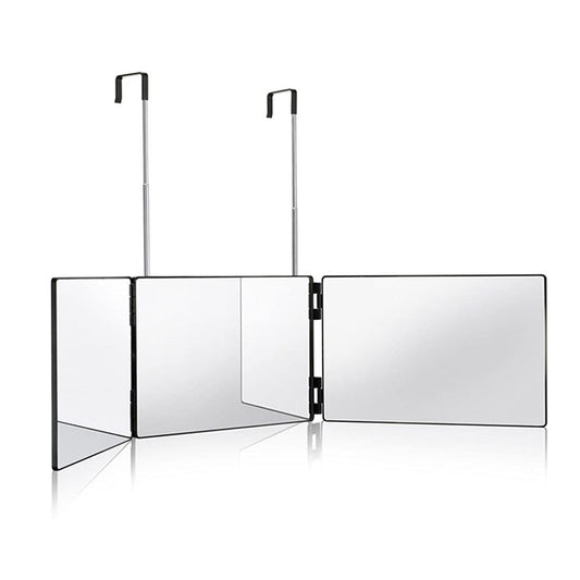 Cross-border retractable hook hanging makeup mirror three-side folding HD makeup mirror - image 1