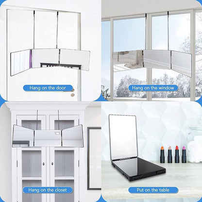 Cross-border retractable hook hanging makeup mirror three-side folding HD makeup mirror - image 5