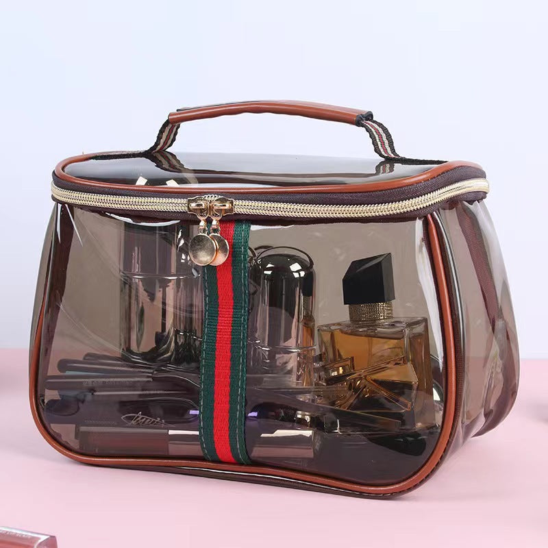 Cosmetic Bag with Logo Printed on It, Portable, Waterproof, Transparent, Large-Capacity Travel Storage Bag, Portable Toiletry Bag with Double Openings - image 1