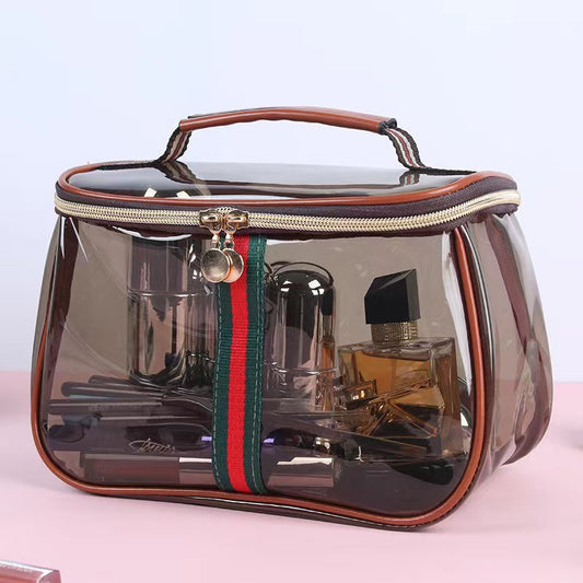 Cosmetic Bag with Logo Printed on It, Portable, Waterproof, Transparent, Large-Capacity Travel Storage Bag, Portable Toiletry Bag with Double Openings - image 1