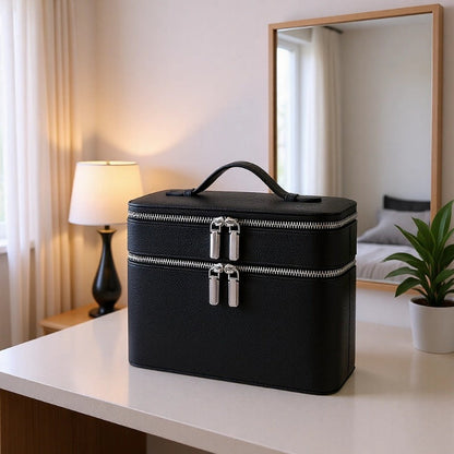 New Double-layer Large-capacity PU Portable Makeup Bag