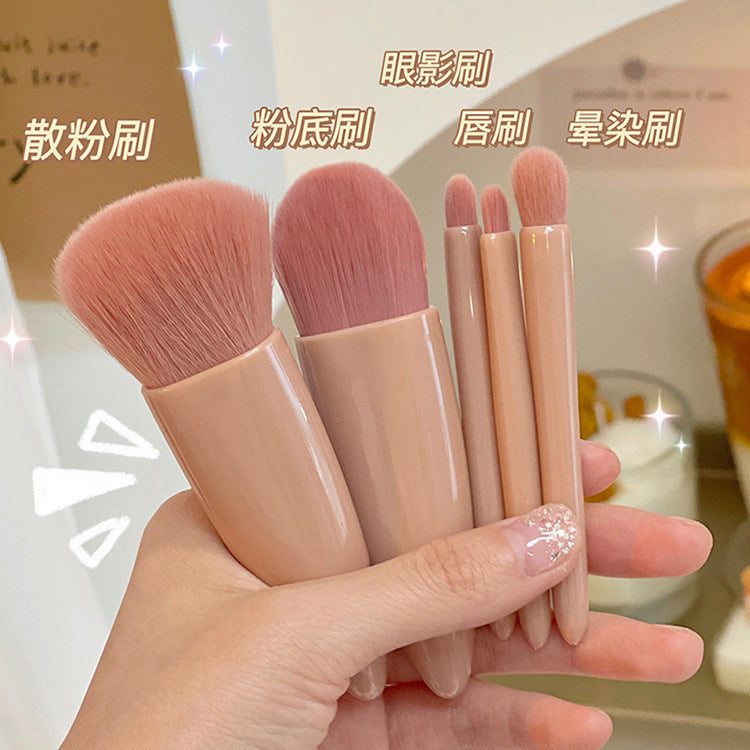 Portable 5-Piece Makeup Brush Travel Set with Mirror Mini Multi-Functional Powder Brush Foundation Brush Eye Shadow Brush - image 4