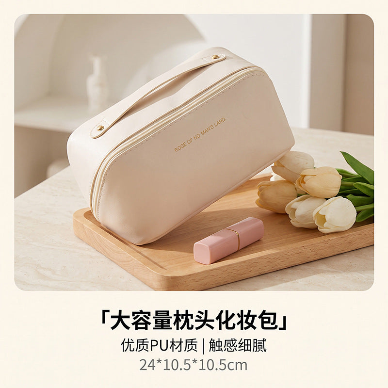 New Pu Leather Cosmetic Storage Bag, Large Capacity Pillow Makeup Bag, Travel Portable Women's Toiletry Bag, Thickened and Waterproof - image 3