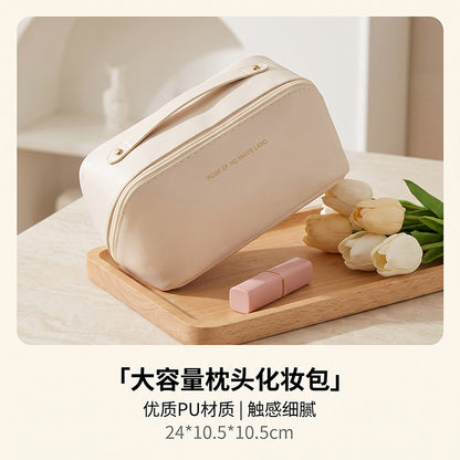 New Pu Leather Cosmetic Storage Bag, Large Capacity Pillow Makeup Bag, Travel Portable Women's Toiletry Bag, Thickened and Waterproof - image 3