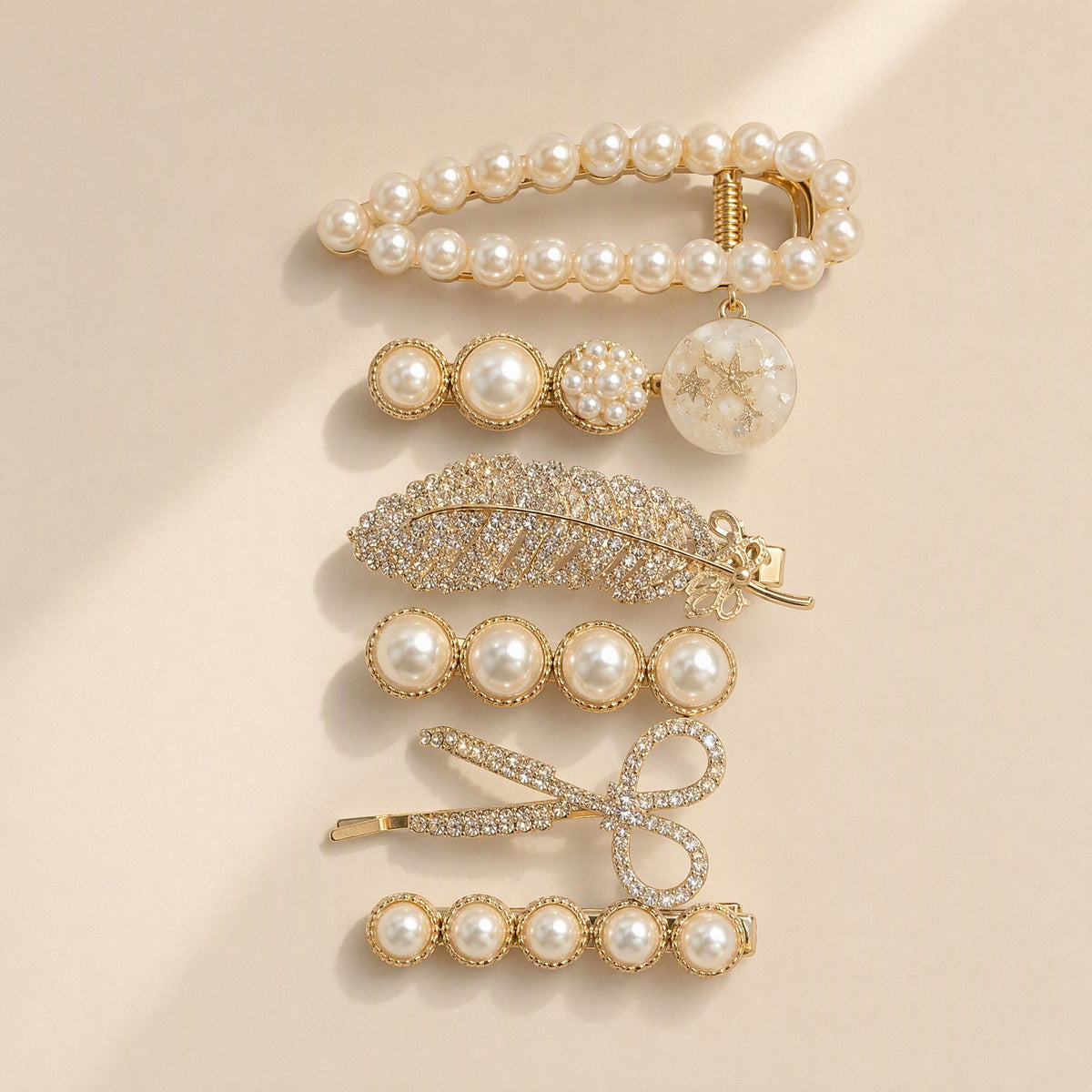 Plumeclip six-piece handmade pearl feather hair clip set - view 4