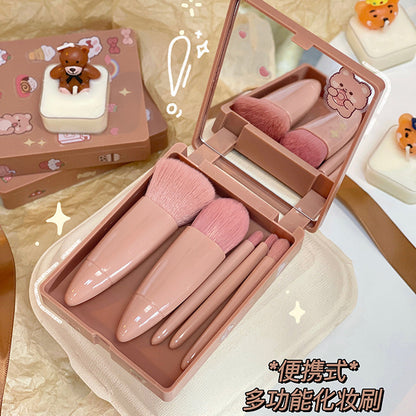 New Travel 5-piece Mirror Box Makeup Brush Set Portable Multi-functional Powder Brush Blush Brush Beauty Tool - image 2