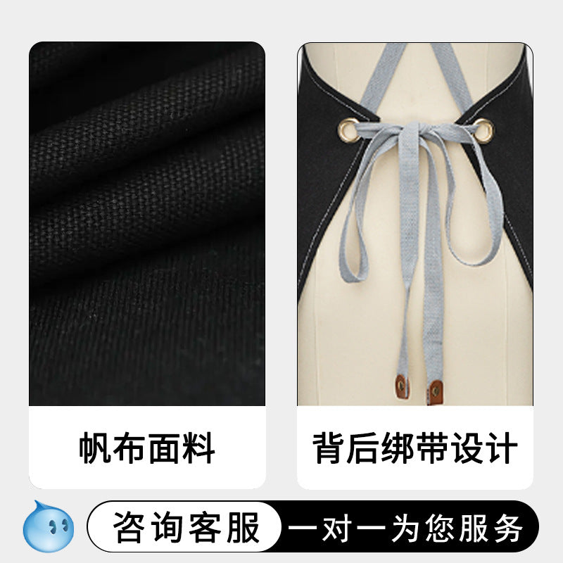 Cross-Border Thickeneded Canvas Cotton Apron with Custom Printed Logo Coffee Nail Salon Amazon Foreign Trade Export Apron - image 4