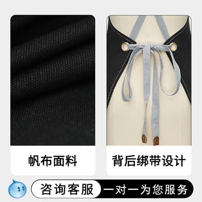 Cross-Border Thickeneded Canvas Cotton Apron with Custom Printed Logo Coffee Nail Salon Amazon Foreign Trade Export Apron - image 4