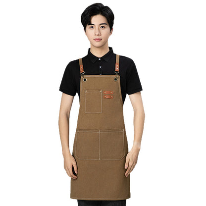 Cross-Border Thickeneded Canvas Cotton Apron with Custom Printed Logo Coffee Nail Salon Amazon Foreign Trade Export Apron - image 5