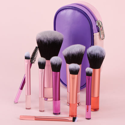 Cross-border New Beginner 10-piece Mini Makeup Brush Set Crystal Handle Portable Foundation Brush Eye Shadow Brush with Brush Bag - image 1