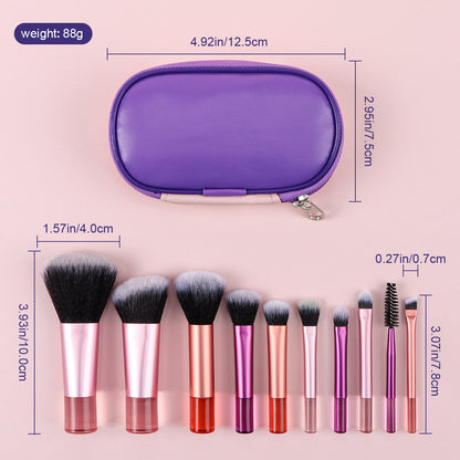 Cross-border New Beginner 10-piece Mini Makeup Brush Set Crystal Handle Portable Foundation Brush Eye Shadow Brush with Brush Bag - image 3