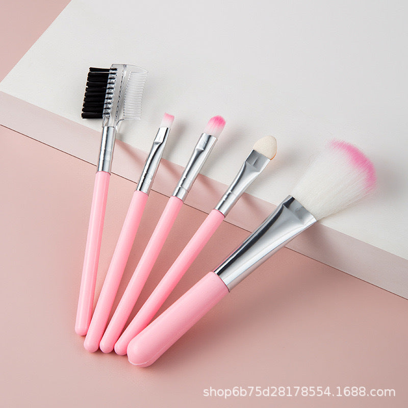 Portable Five-Piece Makeup Brush Set for Beginners, Fiber Texture Blush Brush, Eyeshadow Brush, Beauty Tool Set for Novices - image 1