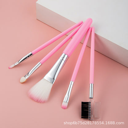Portable Five-Piece Makeup Brush Set for Beginners, Fiber Texture Blush Brush, Eyeshadow Brush, Beauty Tool Set for Novices - image 3