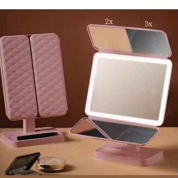 Led Desktop Shell Mirror with Three-Sided Storage Box, Foldable Makeup Mirror with Light, Adjustable Desktop Makeup Mirror - image 4