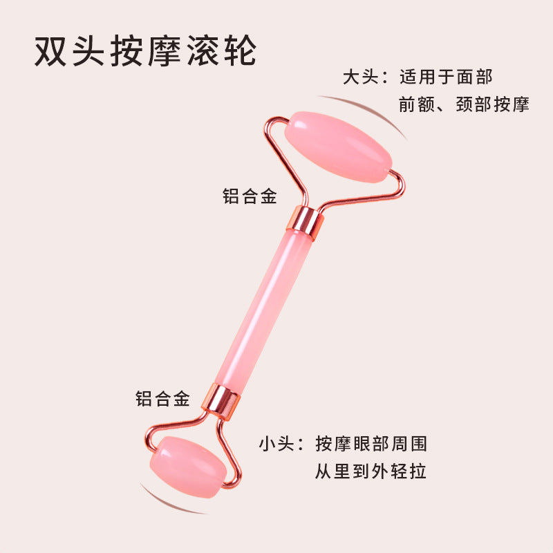 Powder crystal roller facial massage non-jade beauty stick double-headed push face eye point lifting heart scraper wholesale - image 2