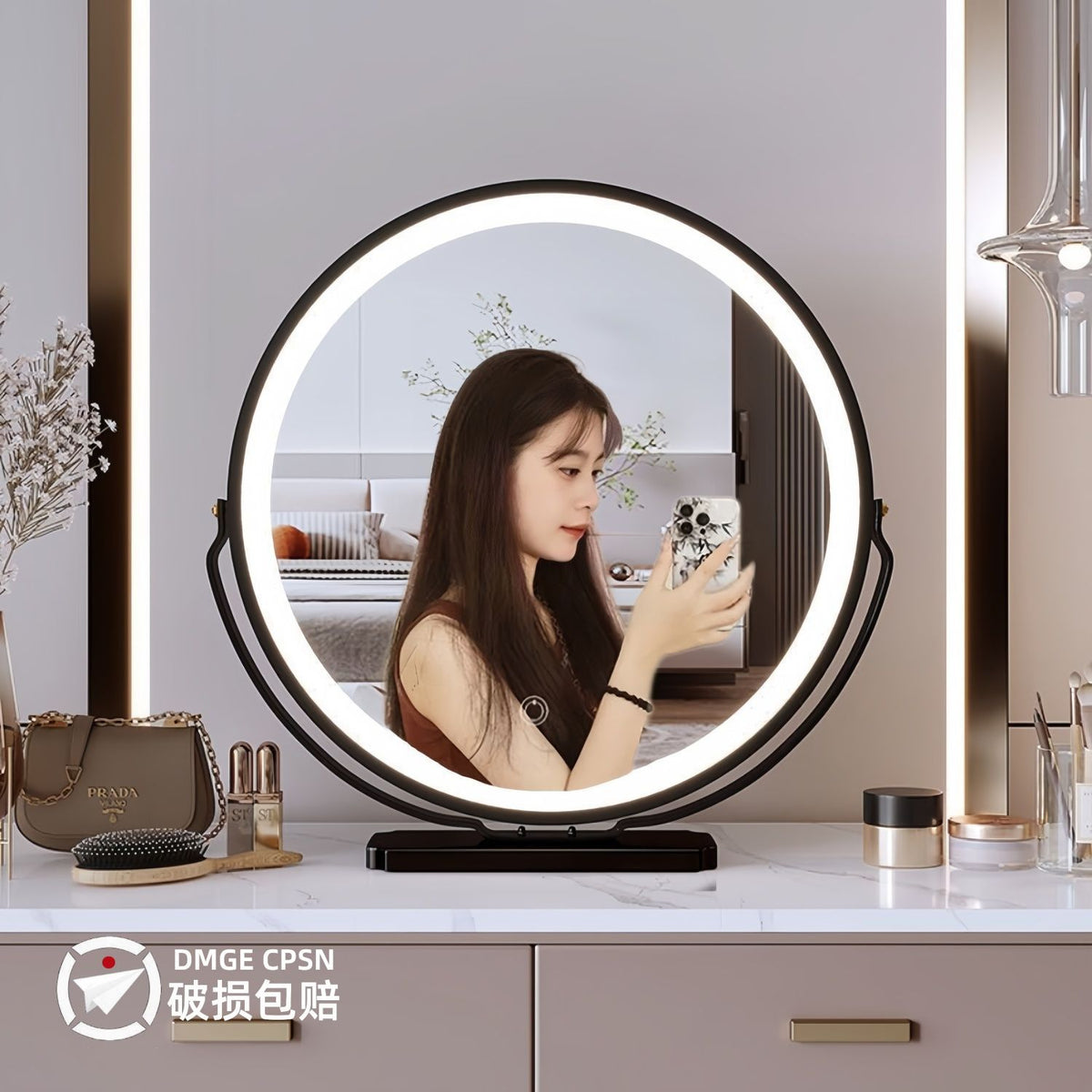 Dressing table cosmetic mirror desktop with light led rotatable fill light smart home mirror dormitory girls ins - image 1