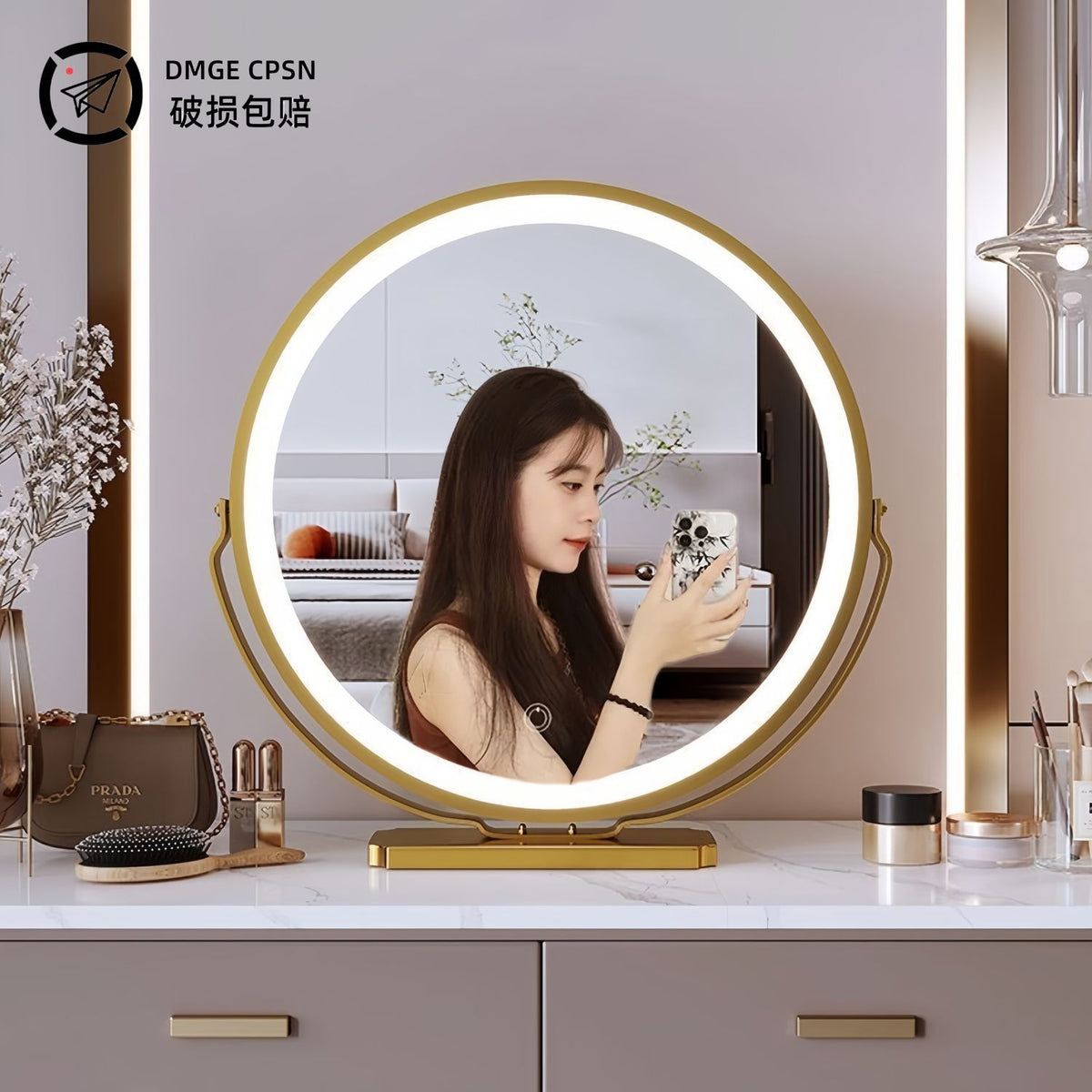 Dressing table cosmetic mirror desktop with light led rotatable fill light smart home mirror dormitory girls ins - image 2