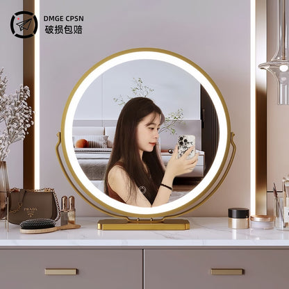 Dressing table cosmetic mirror desktop with light led rotatable fill light smart home mirror dormitory girls ins - image 2