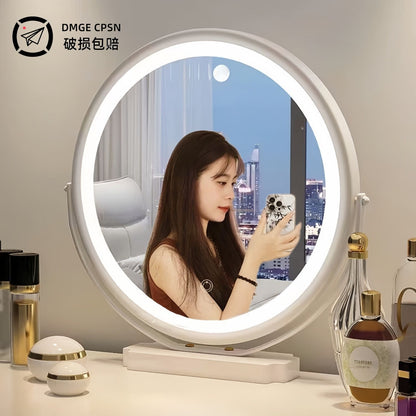 Dressing table cosmetic mirror desktop with light led rotatable fill light smart home mirror dormitory girls ins - image 3