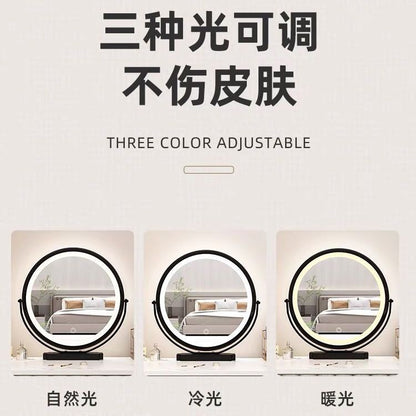 Dressing table cosmetic mirror desktop with light led rotatable fill light smart home mirror dormitory girls ins - image 4