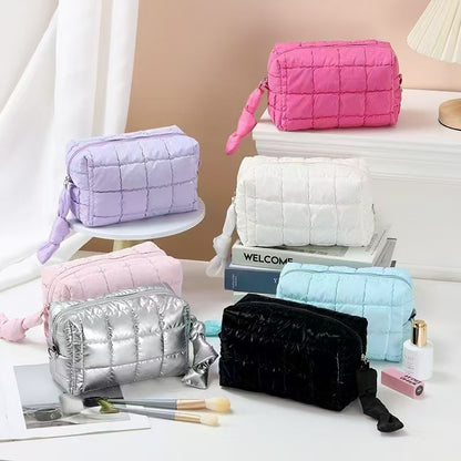 Simple Ins Style Down Cosmetic Bag Women's Small Portable Travel Portable Large Capacity High-end Wash Storage Bag - image 1