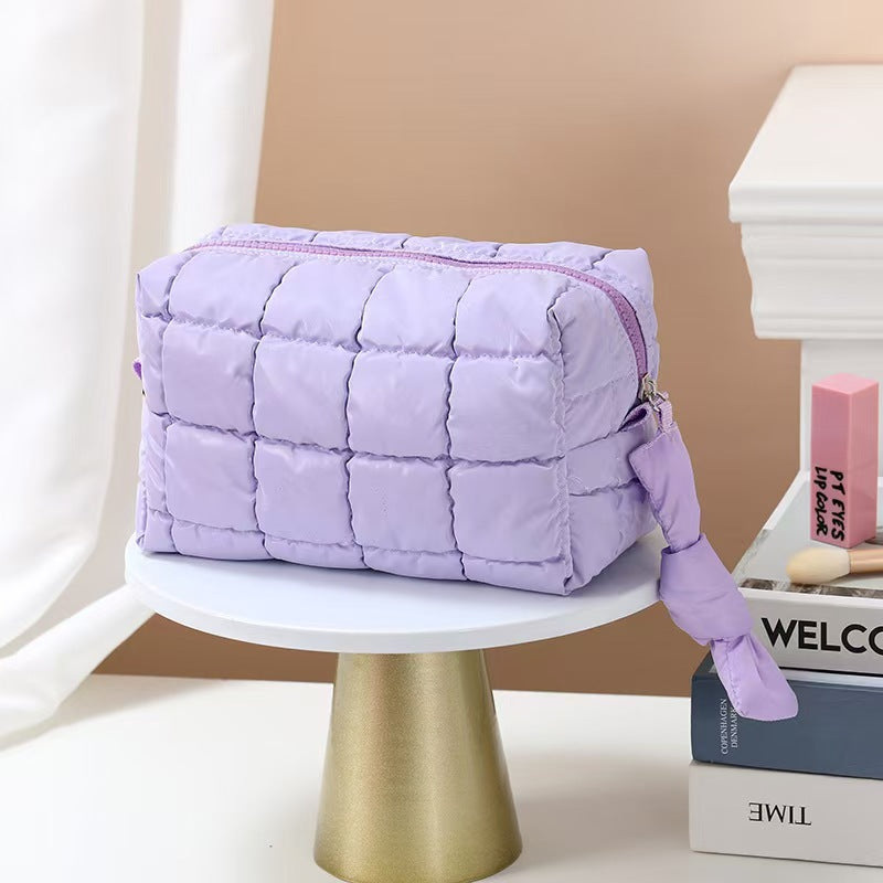 Simple Ins Style Down Cosmetic Bag Women's Small Portable Travel Portable Large Capacity High-end Wash Storage Bag - image 3