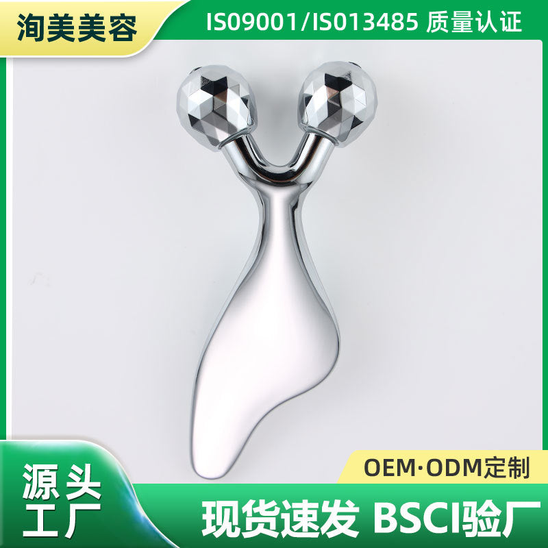 Zinc alloy roller fish type facial lifting massage stick eye double roller eye cream cream massage beauty stick scraper - image 1