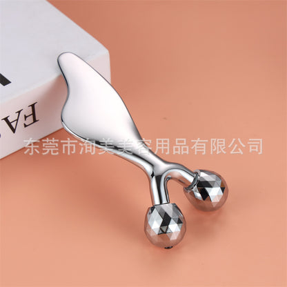 Zinc alloy roller fish type facial lifting massage stick eye double roller eye cream cream massage beauty stick scraper - image 3