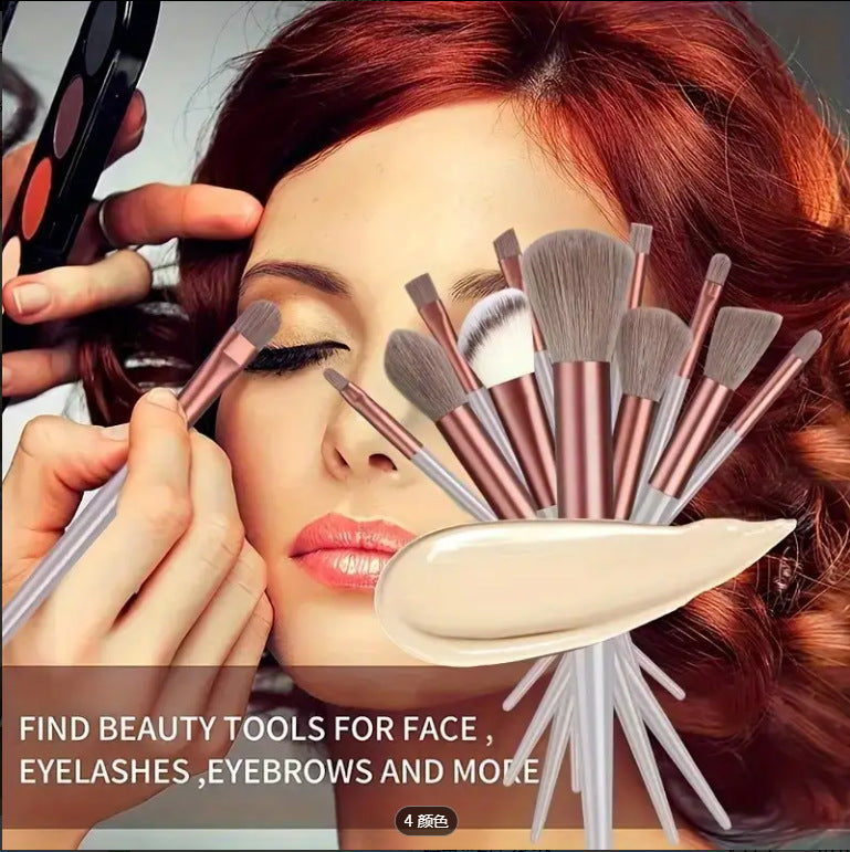 Cross-Border 13-Piece Set of Makeup Brushes, Green Brown, Brown, Soft-Bristled Non-Shedding Brush Set, Eye Shadow Loose Powder - image 1