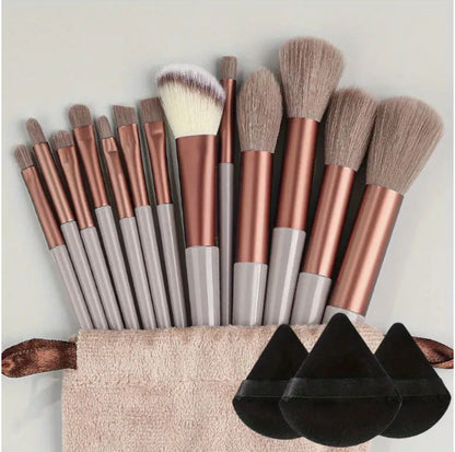 Cross-Border 13-Piece Set of Makeup Brushes, Green Brown, Brown, Soft-Bristled Non-Shedding Brush Set, Eye Shadow Loose Powder - image 2