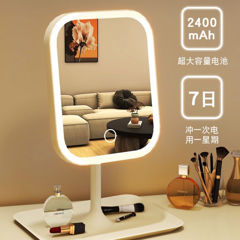Led Makeup Mirror with Lamp Desktop Internet Celebrity Women's Small Mirror Ins Style Dormitory Desktop Portable Small Dressing Mirror - image 1