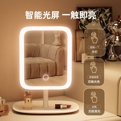 Led Makeup Mirror with Lamp Desktop Internet Celebrity Women's Small Mirror Ins Style Dormitory Desktop Portable Small Dressing Mirror - image 2