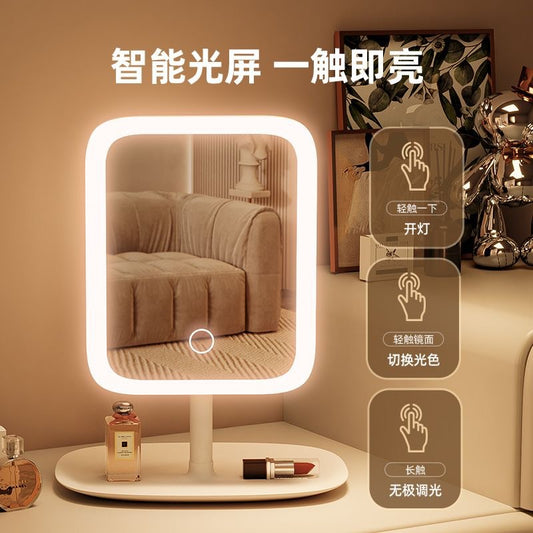 Led Makeup Mirror with Lamp Desktop Internet Celebrity Women's Small Mirror Ins Style Dormitory Desktop Portable Small Dressing Mirror - image 2