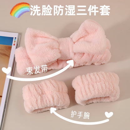 Wash Face Moisture-proof Three-piece Wrist Band Hair Band Splash-proof Water to Cuff Wash Water-proof Sleeve Absorbent Hand Towel Protection - image 1
