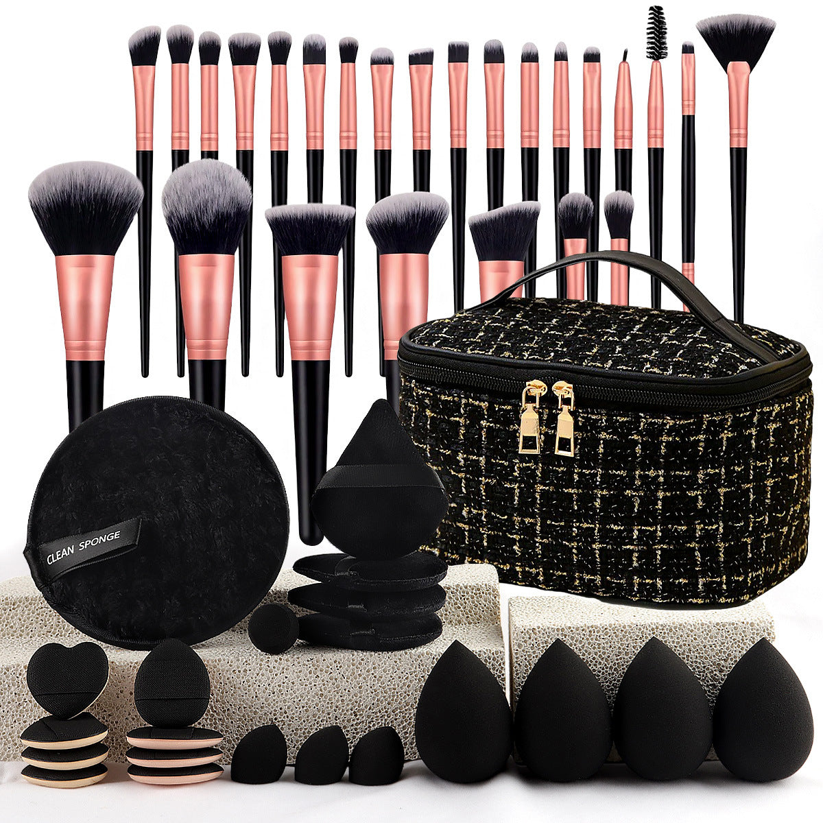 47-piece set of beauty tools combination xiangfeng cosmetic bag cosmetic brush suit portable wash travel puff makeup - image 1