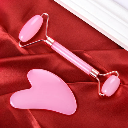 Pink Crystal Roller Massager Set, Non-Jade Double-Headed Massage Stick, Facial Beauty Board, Manual Stick, Portable - image 4