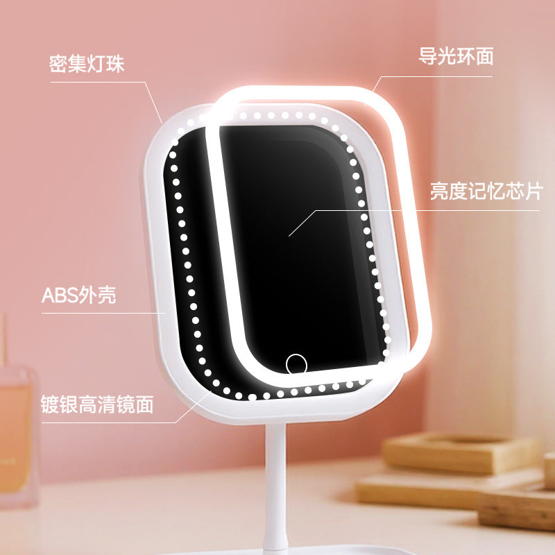 New Cross-Border Led Tray Square and Round Cosmetic Mirror Rechargeable Fill-In Light Mirror Table Desktop Touch Three-Position Dimming - image 2