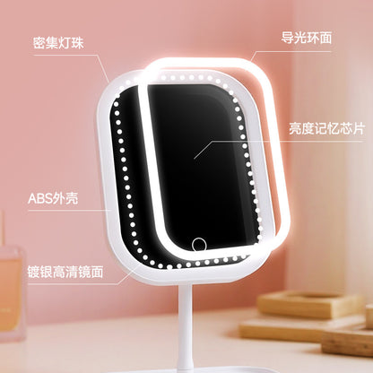 New Cross-Border Led Tray Square and Round Cosmetic Mirror Rechargeable Fill-In Light Mirror Table Desktop Touch Three-Position Dimming - image 2