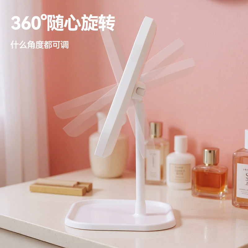 New Cross-Border Led Tray Square and Round Cosmetic Mirror Rechargeable Fill-In Light Mirror Table Desktop Touch Three-Position Dimming - image 3