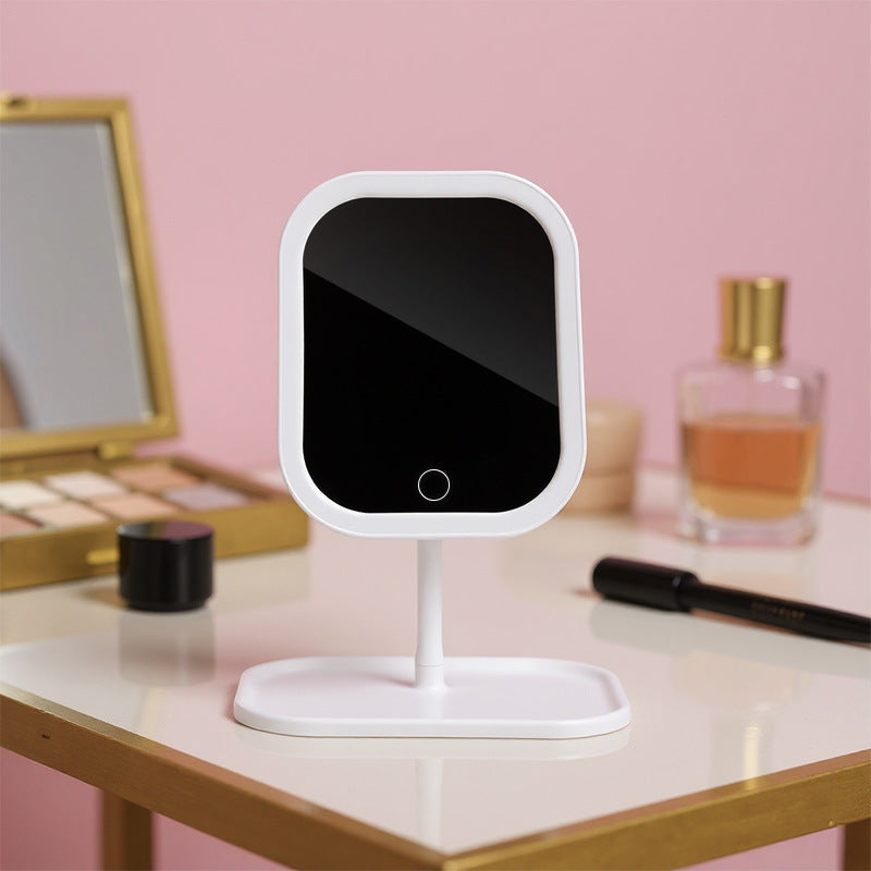 New Cross-Border Led Tray Square and Round Cosmetic Mirror Rechargeable Fill-In Light Mirror Table Desktop Touch Three-Position Dimming - image 4