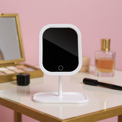 New Cross-Border Led Tray Square and Round Cosmetic Mirror Rechargeable Fill-In Light Mirror Table Desktop Touch Three-Position Dimming - image 4