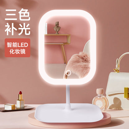 Desktop Touch Three-Position Dimming Tray Base Cross-Border Led Square Cosmetic Mirror Rechargeable Light Mirror - image 1