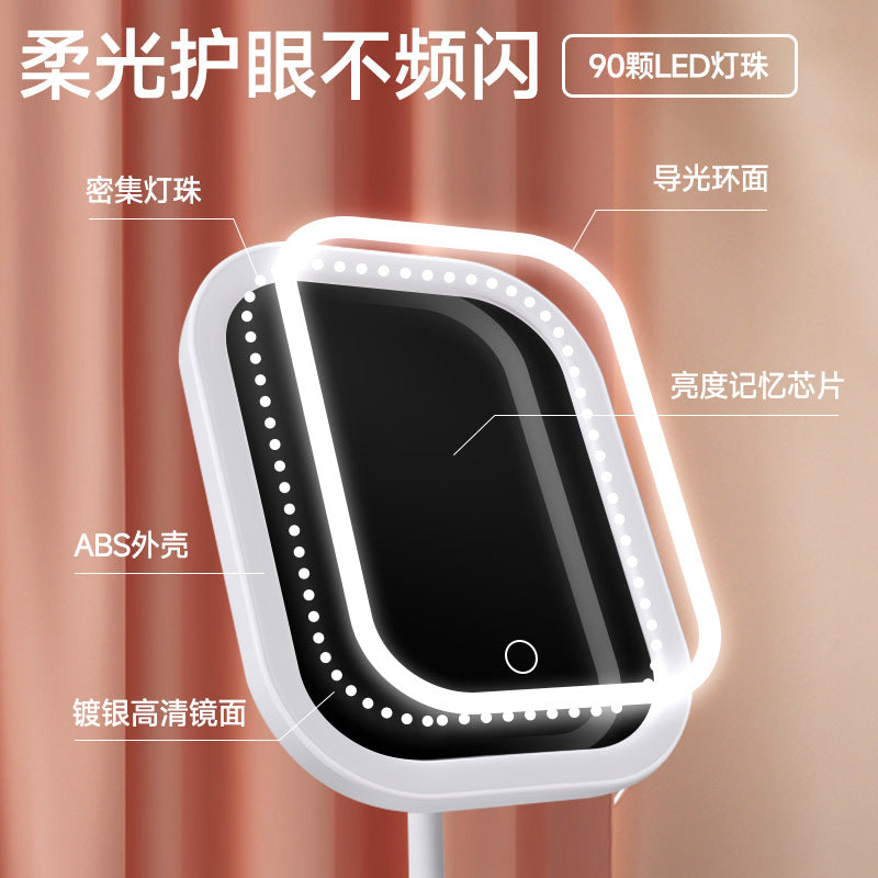 Desktop Touch Three-Position Dimming Tray Base Cross-Border Led Square Cosmetic Mirror Rechargeable Light Mirror - image 2